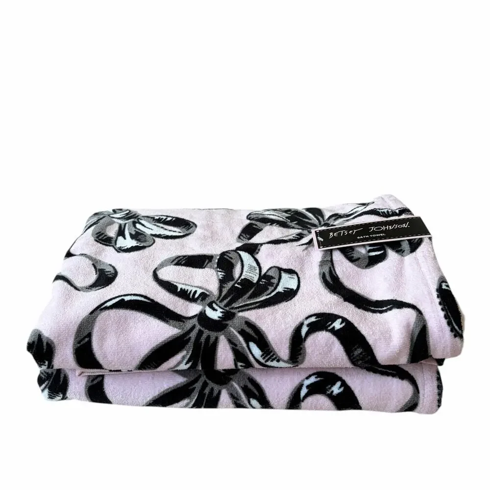 3pc Betsey Johnson BALLET BOWS Towel Set 2 Bath 1 Hand Pink & Black NEW